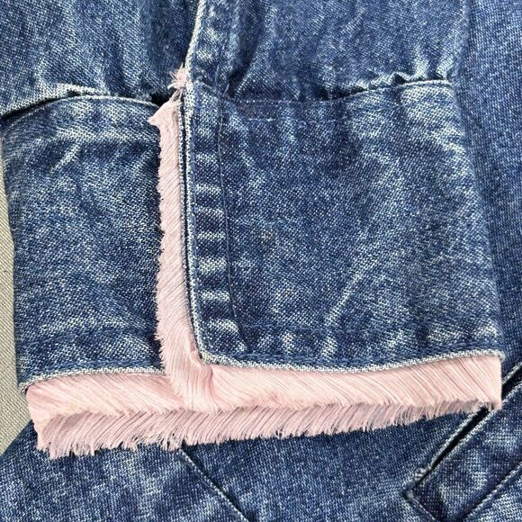Vintage Life Style Jacket Women L Boho Blue Denim Floral Jewel Button Fringe 90s - Picture 13 of 14